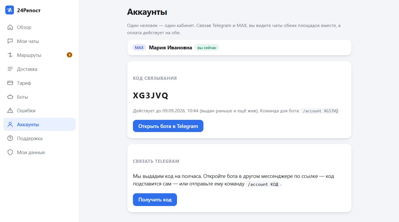 Выданный код: срок действия, команда и ссылка на бота